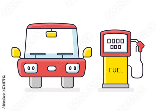 Car and gas fuel pump icon. Gasoline or petrol filling station.