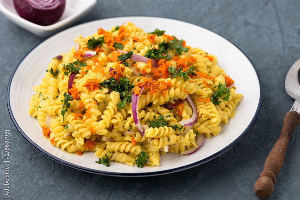 pasta fusilli with vegetable in Herb sauce pasta fusilli with vegetable in Herb sauce