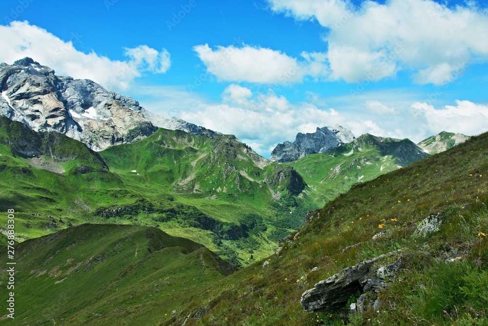 Fototapeta premium Austrian Alps-view on the mountains Drusenfluh from peak Kreuzjoch