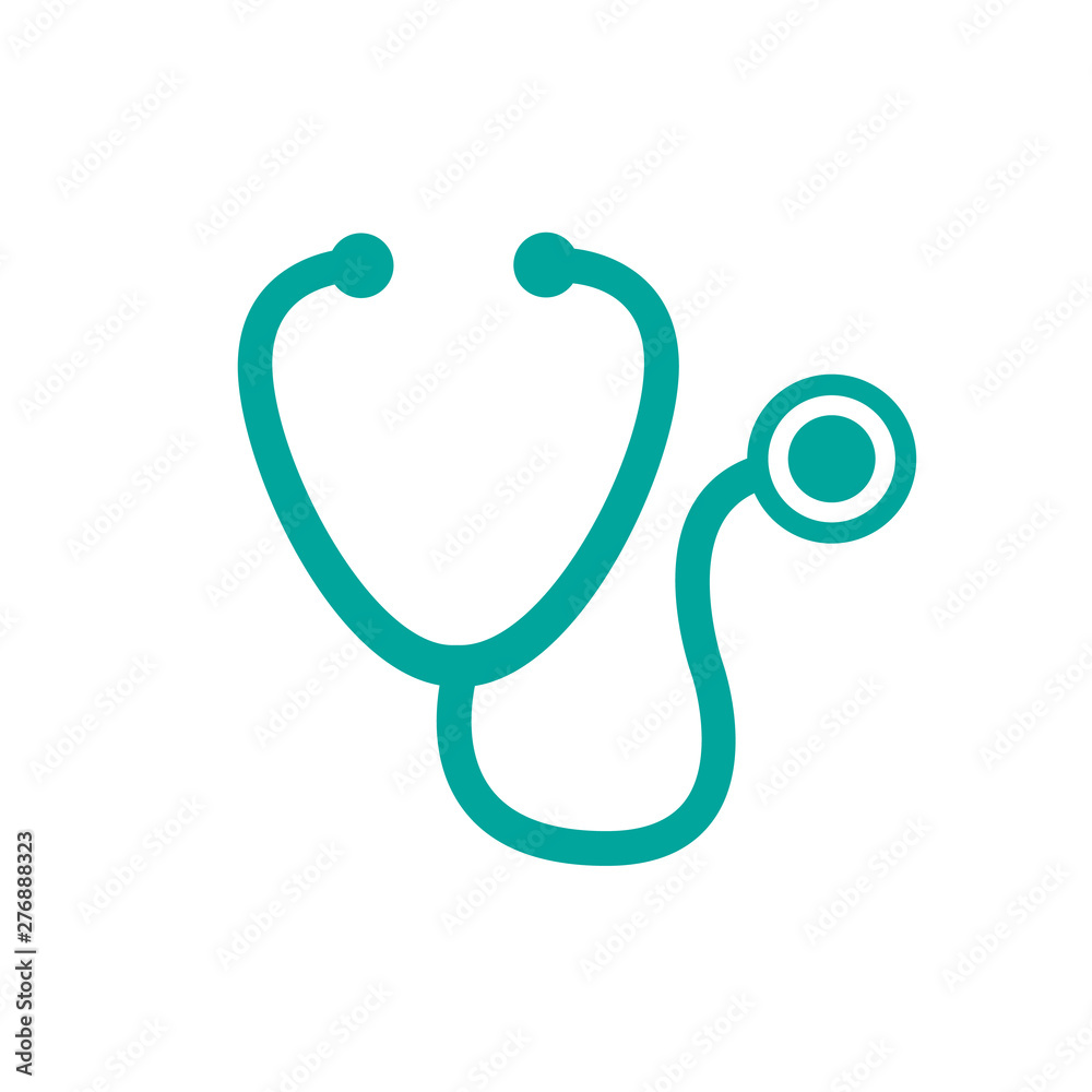 Stethoscope icon. Clinic and Cardiology pictogram, flat vector sign isolated on white background.