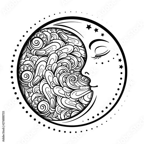 Ethnic cresent moon motif. Antistress coloring page
