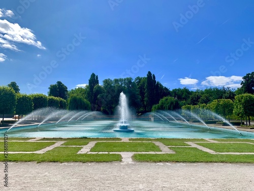 Beautiful outdoor water fountain in Battersea park, London 