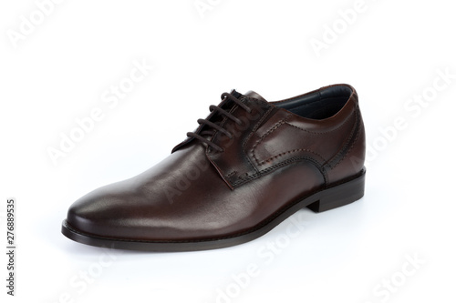 Brown formal male leather shoes isolated on white background