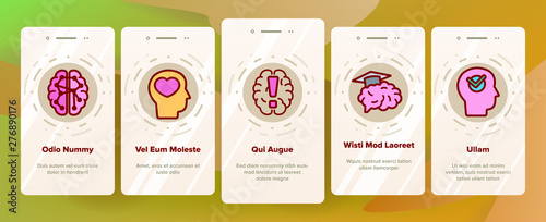 IQ, Intellect Vector Icons Onboarding Mobile App Page Screen. Intelligence Coefficient, IQ Thin Line Contour Symbols. Brain Power Pictograms. Genius, Brainstorm. Lightbulb, Human Head Illustrations