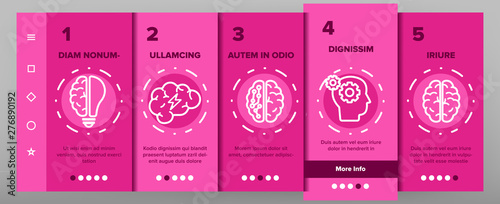 IQ, Intellect Vector Icons Onboarding Mobile App Page Screen. Intelligence Coefficient, IQ Thin Line Contour Symbols. Brain Power Pictograms. Genius, Brainstorm. Lightbulb, Human Head Illustrations