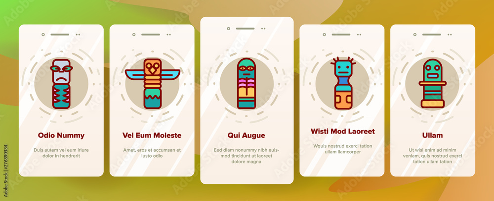 Tribal Ancient Idols Vector Onboarding Mobile App Page Screen. Religious Idols. Ethnic Ceremonial Outline Symbols Pack. African Culture, Indian Animal Totems. Native Poles Isolated Illustrations Tribal Ancient Idols Vector Onboarding Mobile App Page Screen. Religious Idols. Ethnic Ceremonial Outline Symbols Pack. African Culture, Indian Animal Totems. Native Poles Isolated Illustrations