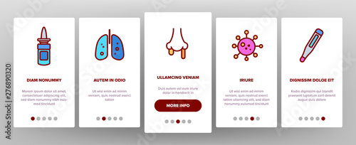 Influenza Linear Vector Icons Onboarding Mobile App Page Screen. Influenza Thin Line Contour Symbols Pack. Common Cold, Runny Nose. Virus, Epidemic. Disease, Sickness Medical Treatment Illustrations