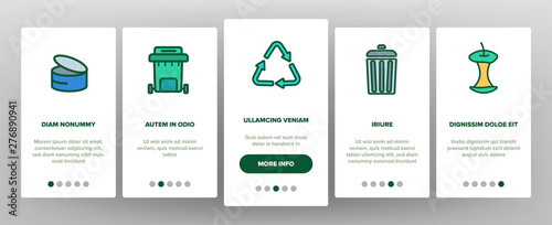 Garbage Recycling Vector Onboarding Mobile App Page Screen. Trash, Garbage Line Contour Symbols Pack. Earth Pollution Pictograms Collection. Environment Contamination. Hazardous Waste Illustrations