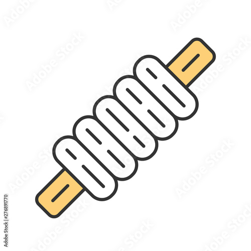Cricket bail color icon. Sport equipment. Cylindrical piece of wood. Top part of wicket. Horizontal crossbar on gate. Bat and ball team game. Outdoor sports activity. Isolated vector illustration