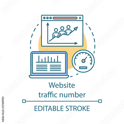 Website traffic number concept icon. Digital marketing benefit idea thin line illustration. Webpage visitors. Internet site popularity measurement. Vector isolated outline drawing. Editable stroke