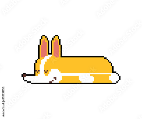 Corgi sleeping pixel art. asleep small dog cartoon 8 bit. cute pet vector illustration