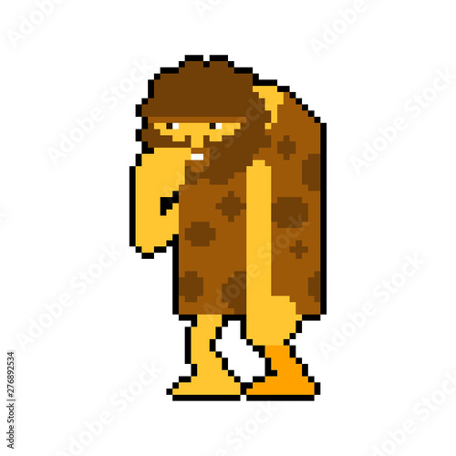 Prehistoric man pixel art isolated. Caveman 8 bit. Ancient man
