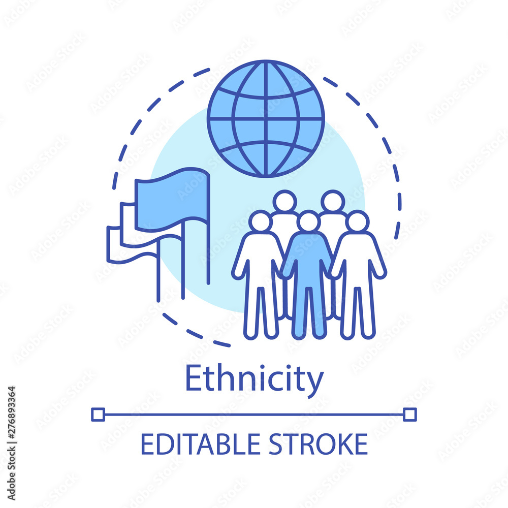 Ethnicity concept icon. Society, community idea thin line illustration. Unity in diversity vector isolated outline drawing. Racial, religious respect, human rights, democracy. Editable stroke Ethnicity concept icon. Society, community idea thin line illustration. Unity in diversity vector isolated outline drawing. Racial, religious respect, human rights, democracy. Editable stroke