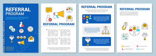 Marketing referral program brochure template layout. Customer attraction. Flyer, booklet, leaflet print design with linear illustrations. Vector page layout for magazines, reports, advertising posters