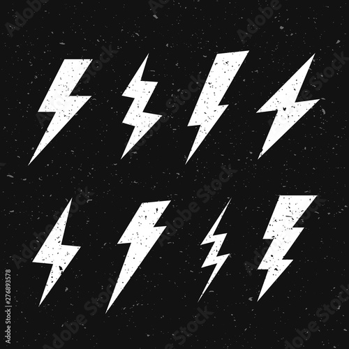 Vector Illustration black and white grunge retro set with lightning bolt signs 