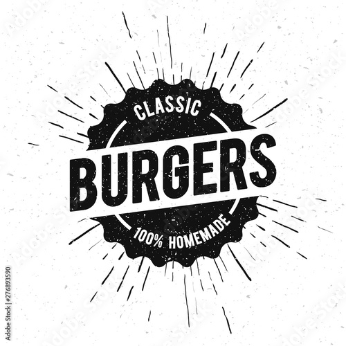 Vector Illustration Vintage Burgers Grilled Food Menu Stamp
