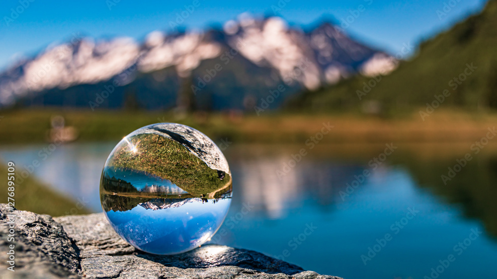 Crystal ball alpine landscape shot at Rauris, Salzburg, Austria - obrazy, fototapety, plakaty 