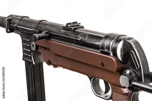 Vintage submachine gun from the Second World War. Weapon isolate on white background photo