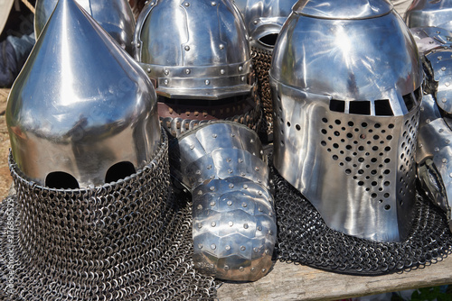 Armor of participants in the competition for the Medieval Battle. Тhеrе are helmets and chain mail