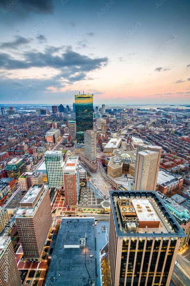 Boston, Massachusetts, USA cityscape at dusk.