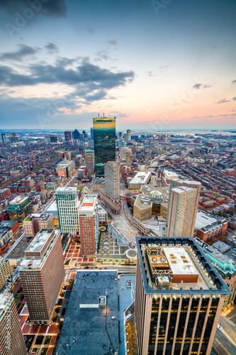 Boston  Massachusetts  USA cityscape at dusk.