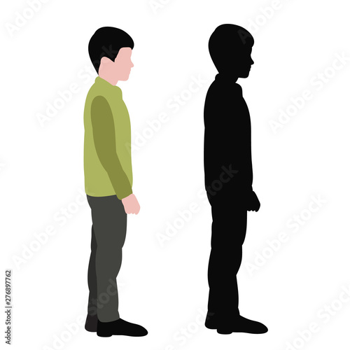 child and in a flat style the boy is standing sideways