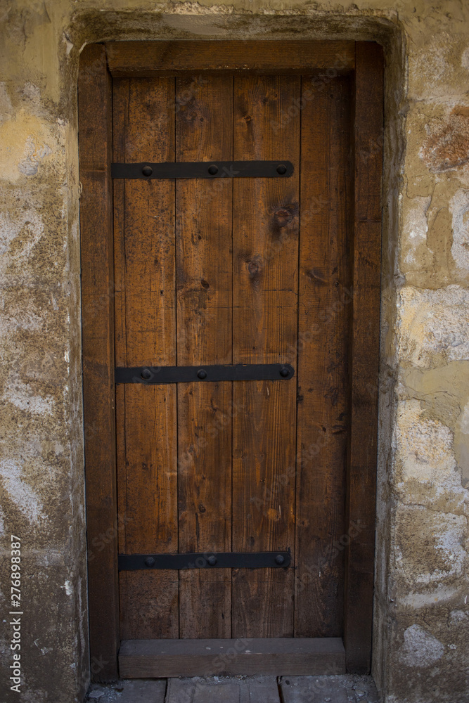 Wooden door on Medieval fortress in Smederevo, Serbia, on coast of Danube river.