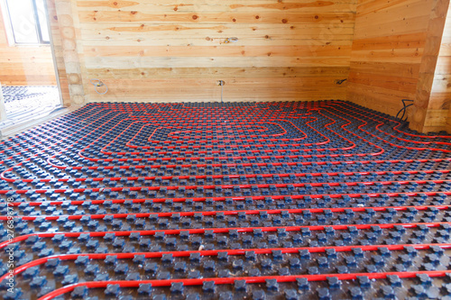 Underfloor surface heating pipes. Low temperature heating concept