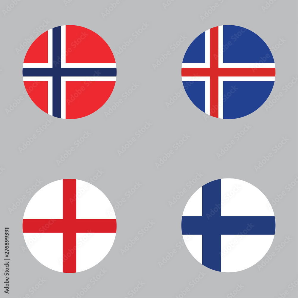 Obraz premium Round button national flag of Norway, Iceland, England, Finland Country europe flag icon