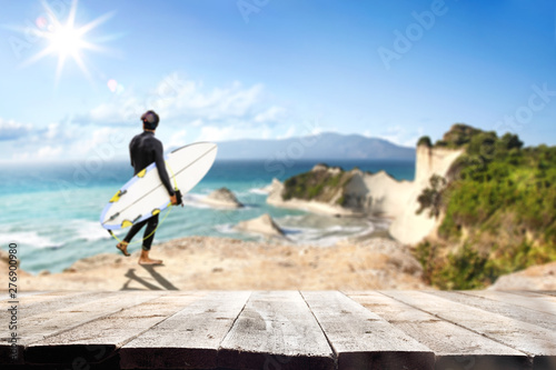 Fototapeta Naklejka Na Ścianę i Meble -  Desk of free space and summer beach background 