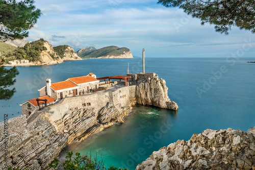Fortified rocky cliff in Petrovac, Montenegro