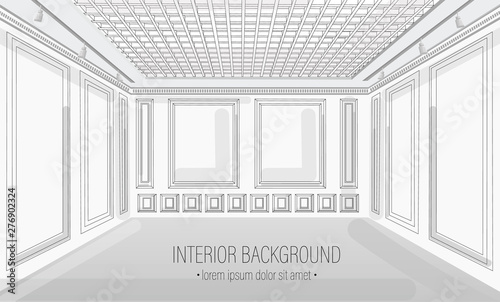 White classic interior design background Vector illustration. Detailed elegant decorations