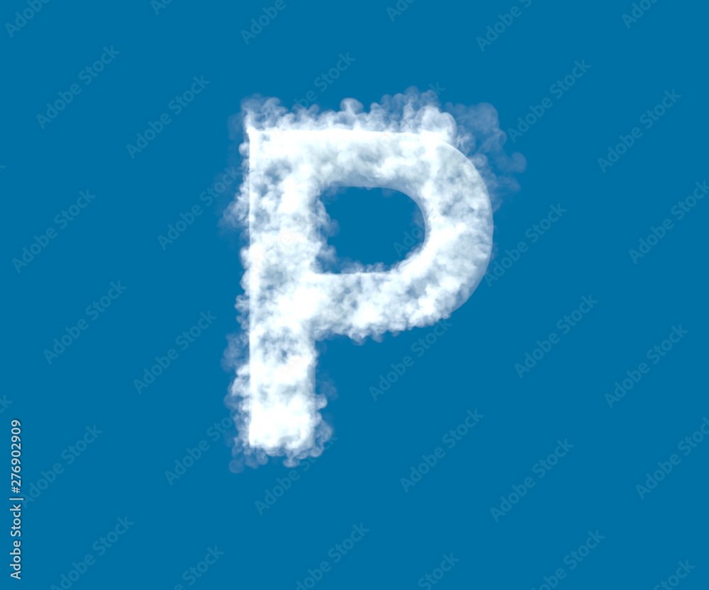 Cloud design font, white cloudy letter P isolated on the blue sky background - 3D illustration of symbols Cloud design font, white cloudy letter P isolated on the blue sky background - 3D illustration of symbols