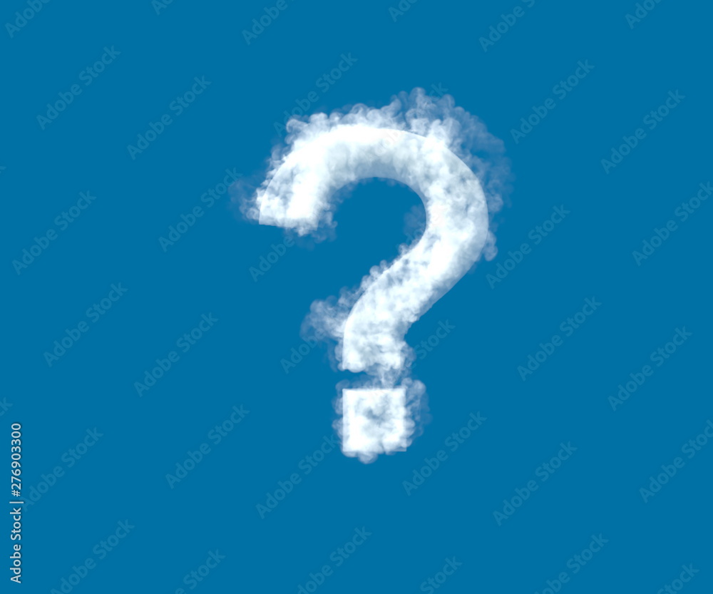 Cloud creative font, white cloudy question mark isolated on the blue sky background - 3D illustration of symbols Cloud creative font, white cloudy question mark isolated on the blue sky background - 3D illustration of symbols