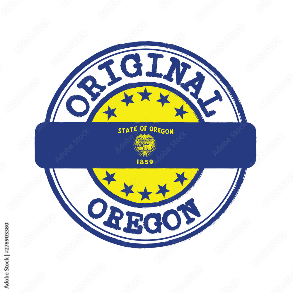 Vector Stamp for Original logo with text Oregon and Tying in the middle with States Flag.