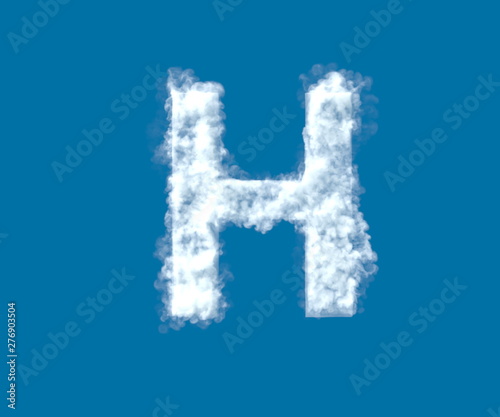 Cloud creative font, white cloudy letter H isolated on the blue sky background - 3D illustration of symbols