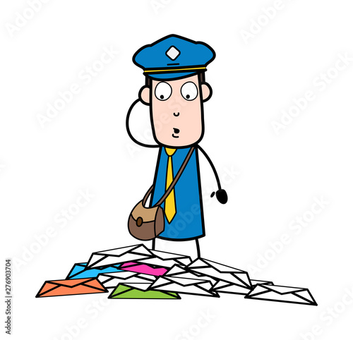 Postman Got Upset after See the Spread Letters - Retro Postman Cartoon Courier Guy Vector Illustration