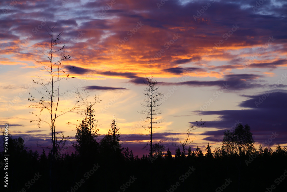 Colorful sunrise in the middle of the night in Sweden Colorful sunrise in the middle of the night in Sweden