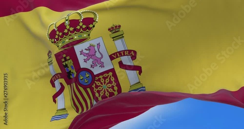 The flag of Spain, as it is defined in the Spanish Constitution of 1978, consists of three horizontal stripes: red, yellow and red, the yellow stripe being twice the size of each red stripe.  photo