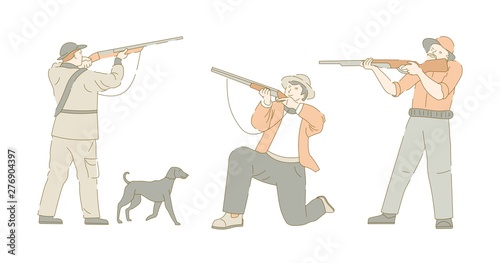 Huntsman or hunter and dog hunting sport isolated characters