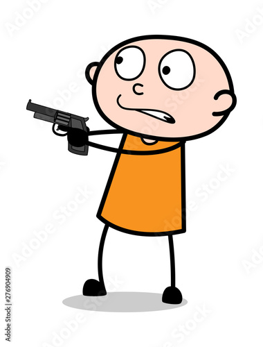 Holding a Gun - Cartoon thief criminal Guy Vector Illustration