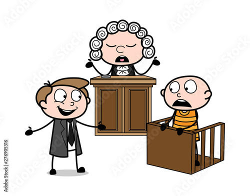 Judge, Lawyer and Criminal in a Courtroom Vector Illustration