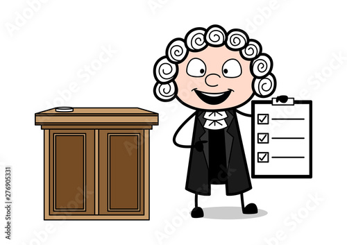 A Cartoon Judge Presenting a List of Cases Vector Illustration