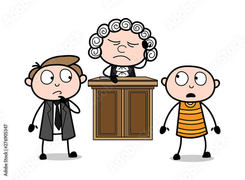 Lawyer and Thief Watching While Judge Having Headache Vector Illustration