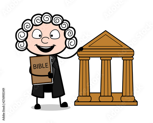 Cartoon Judge Holding a Bible and Presenting Court Vector Illustration