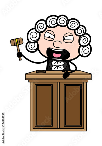 Cartoon Judge Shouting and Holding a Hammer Vector Illustration