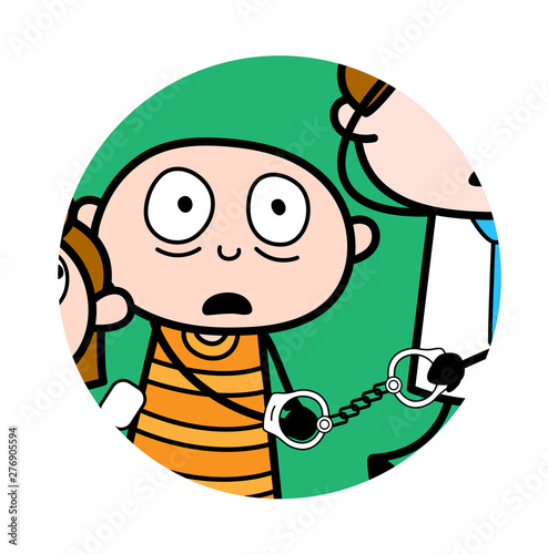 Surprised Thief with Handcuffs - Cartoon thief criminal Guy Vector Illustration