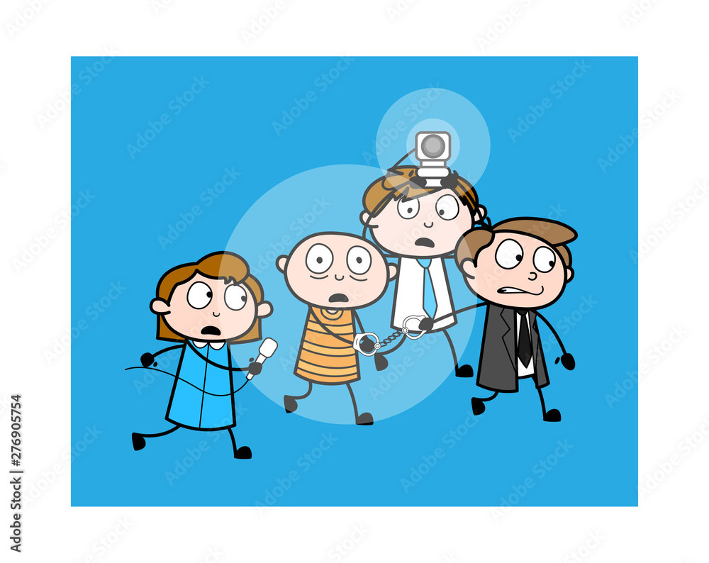 Media Taking an Interview of Captive - Cartoon thief criminal Guy Vector Illustration Media Taking an Interview of Captive - Cartoon thief criminal Guy Vector Illustration