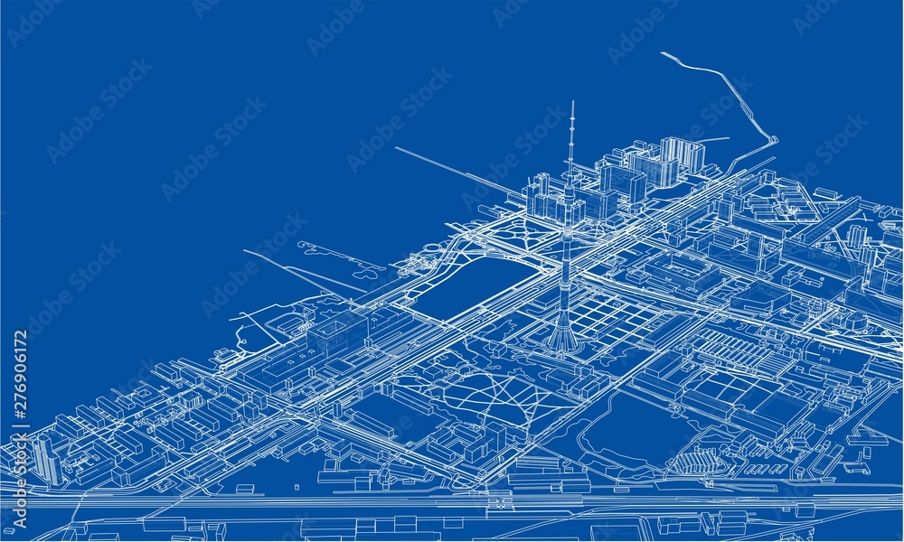 Outline city concept. Wire-frame style