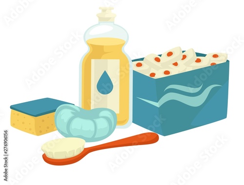 Cleaning tools and detergent diswashingg and cleaning isolated objects